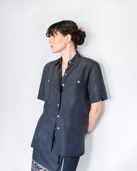 Chemise Manches Courtes en Soie Grise