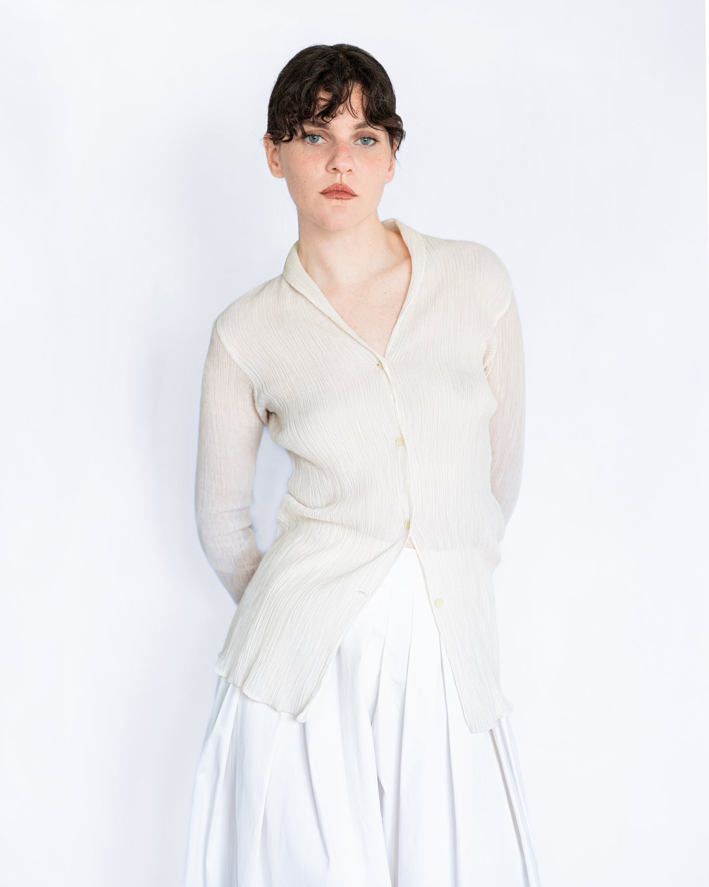 Chemise Plissée en Soie Romeo Gigli